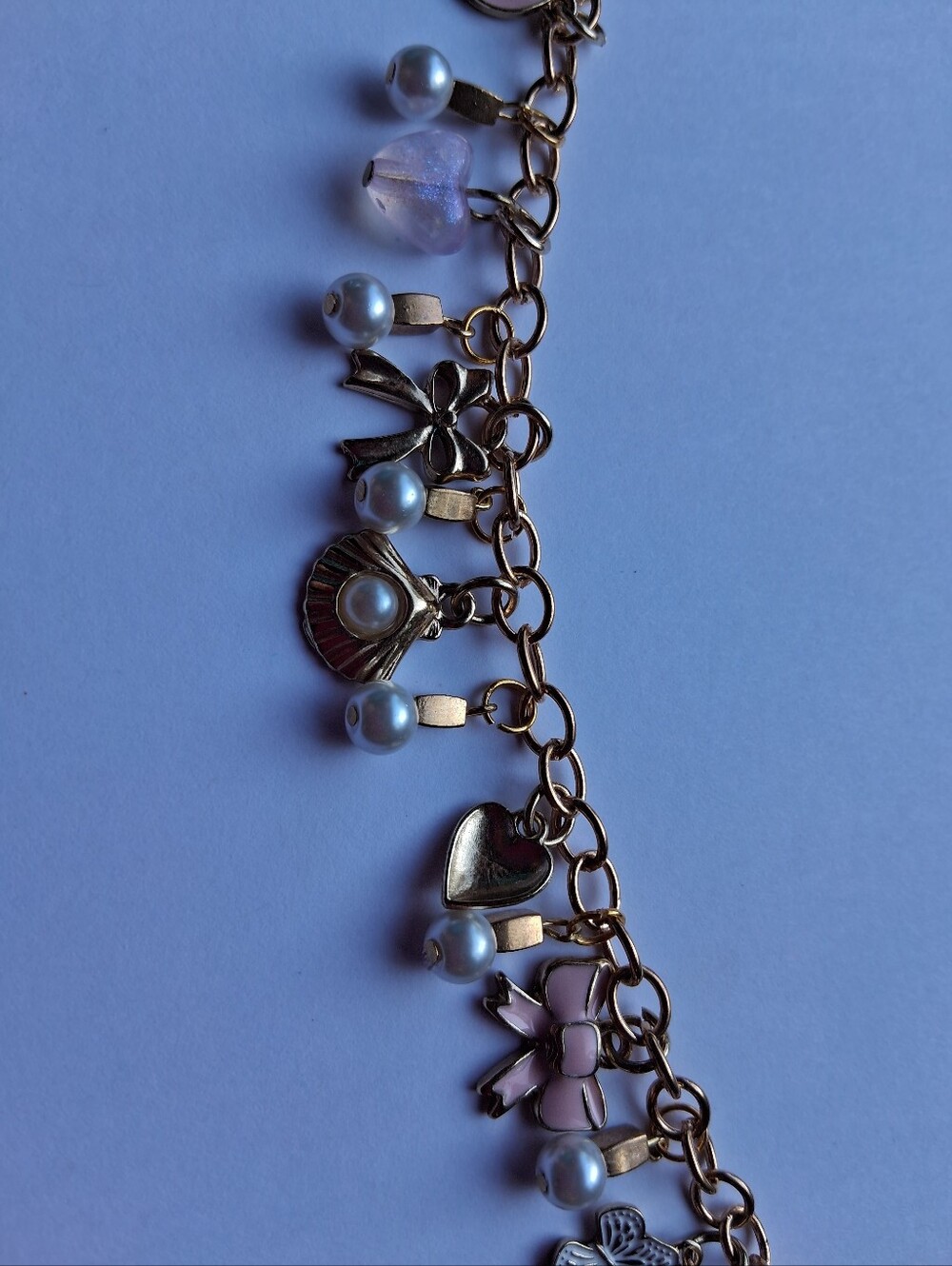 Hand Crafted Gold-Tone Charm Bracelet with Pink Accents and Pearls - Picture 4 of 6